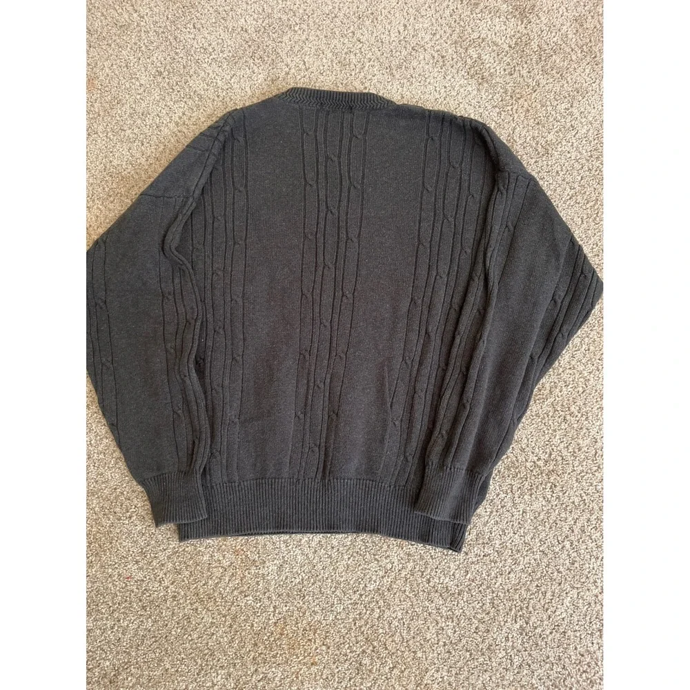 VTG Nautica Mens Sweater XL Dark Gray Cable Knit Crew Neck Long Sleeve Pullover